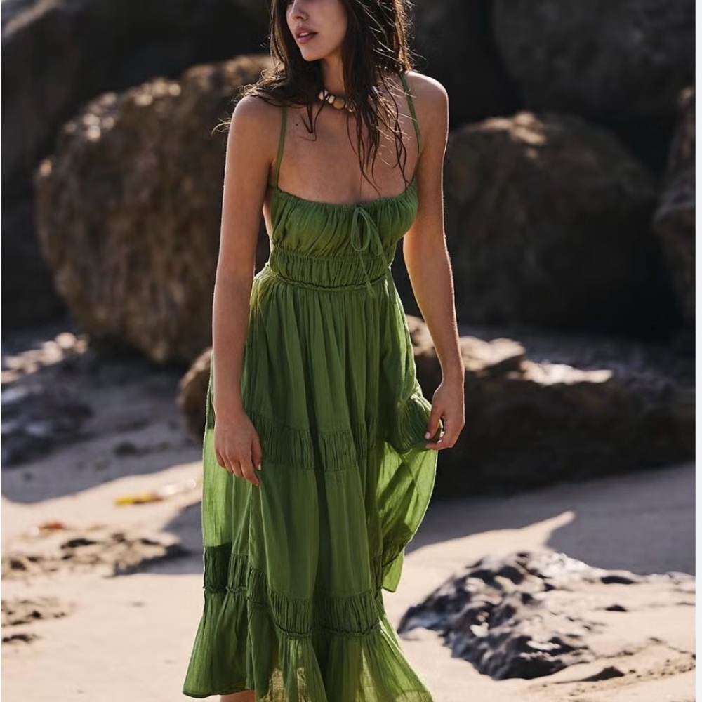 Free People Green Tiered Maxi Skirt